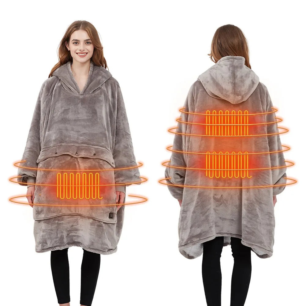 Women Winter Thick Warm Hooded Outerwear Solid Elegant Soft Double Fleece Jacket Unisex Pocket Pullover Long Hoodies Home Wear