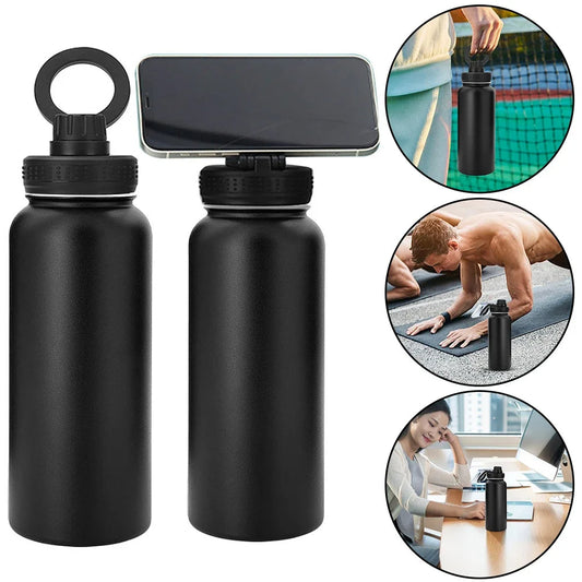 Isolierte Wasserflasche mit Telefonhalterung