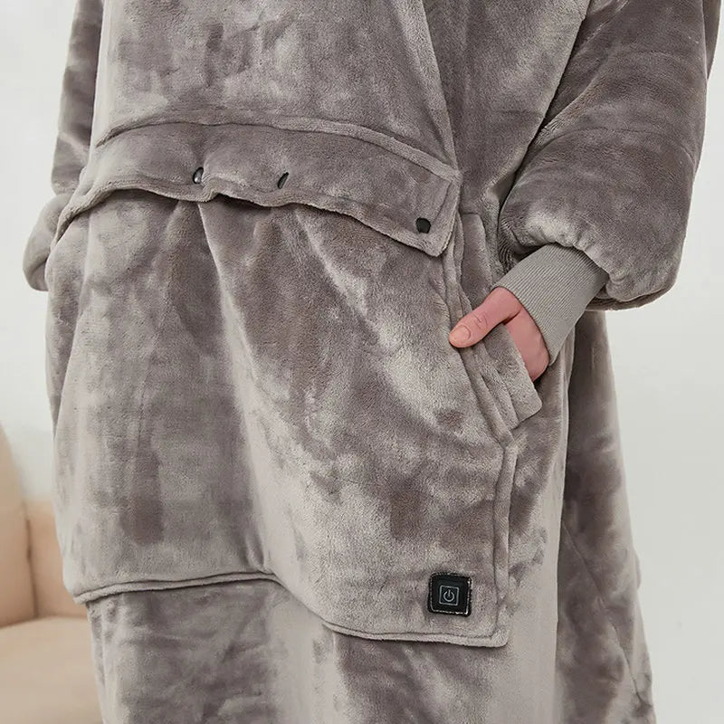Women Winter Thick Warm Hooded Outerwear Solid Elegant Soft Double Fleece Jacket Unisex Pocket Pullover Long Hoodies Home Wear