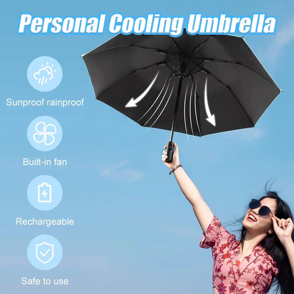 Tragbarer Regenschirm mit Ventilator und Nebel