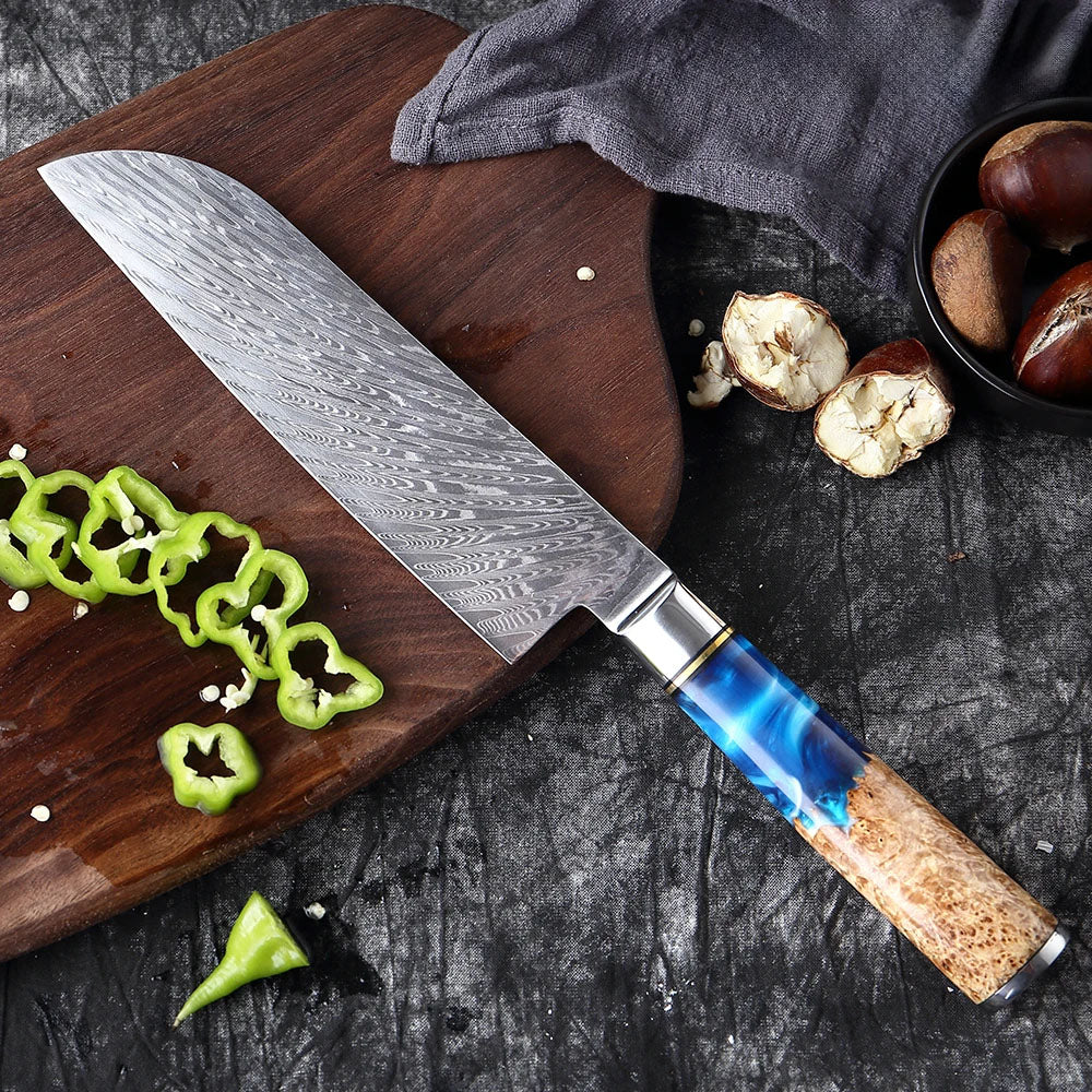 7 Zoll Chef Santokumesser VG10 Damaststahl