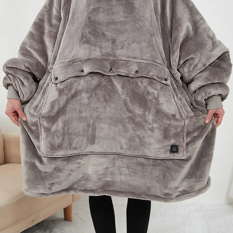 Women Winter Thick Warm Hooded Outerwear Solid Elegant Soft Double Fleece Jacket Unisex Pocket Pullover Long Hoodies Home Wear