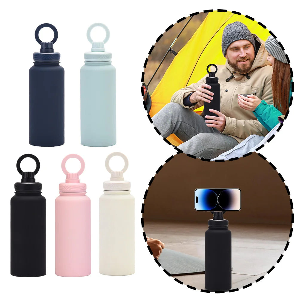 Isolierte Wasserflasche mit Telefonhalterung