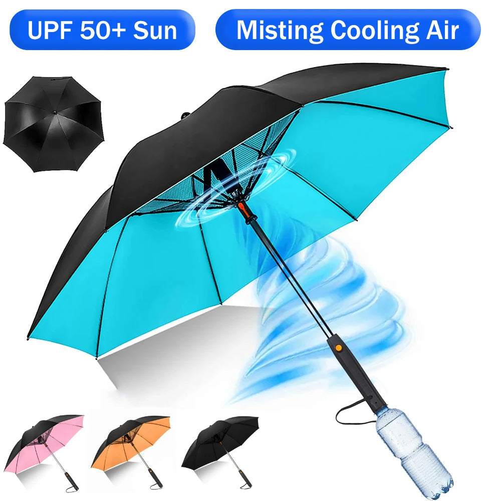 Tragbarer Regenschirm mit Ventilator und Nebel