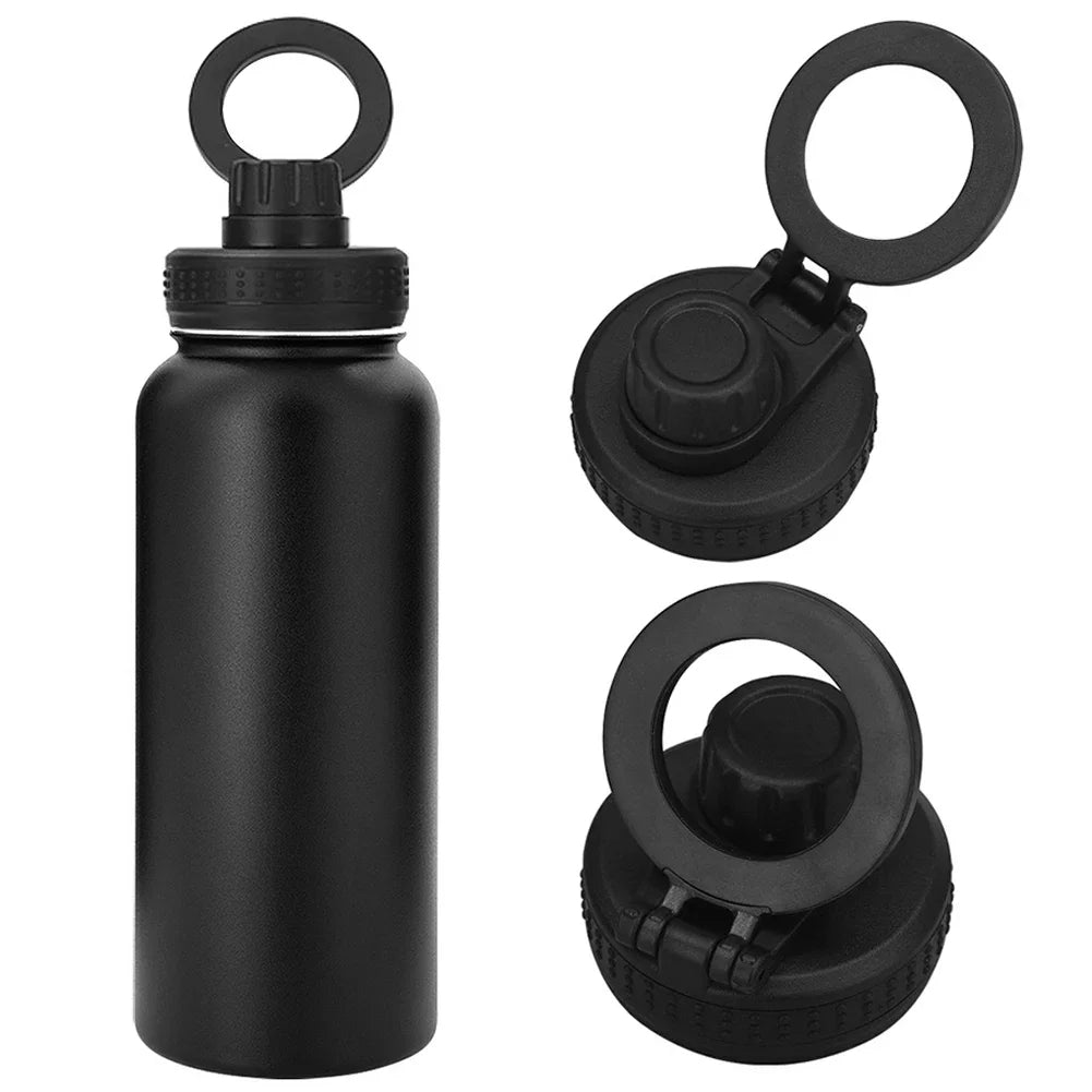 Isolierte Wasserflasche mit Telefonhalterung
