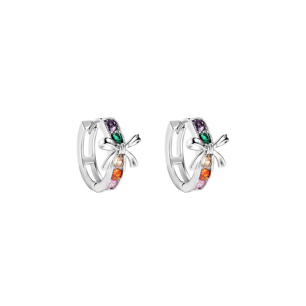 Zima Bowknot Huggie Rainbow Earrings-0