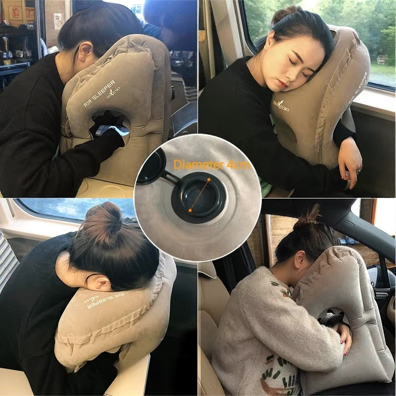 Vilokudde uppblåsbar, ergonomisk design, med förvaringspåse