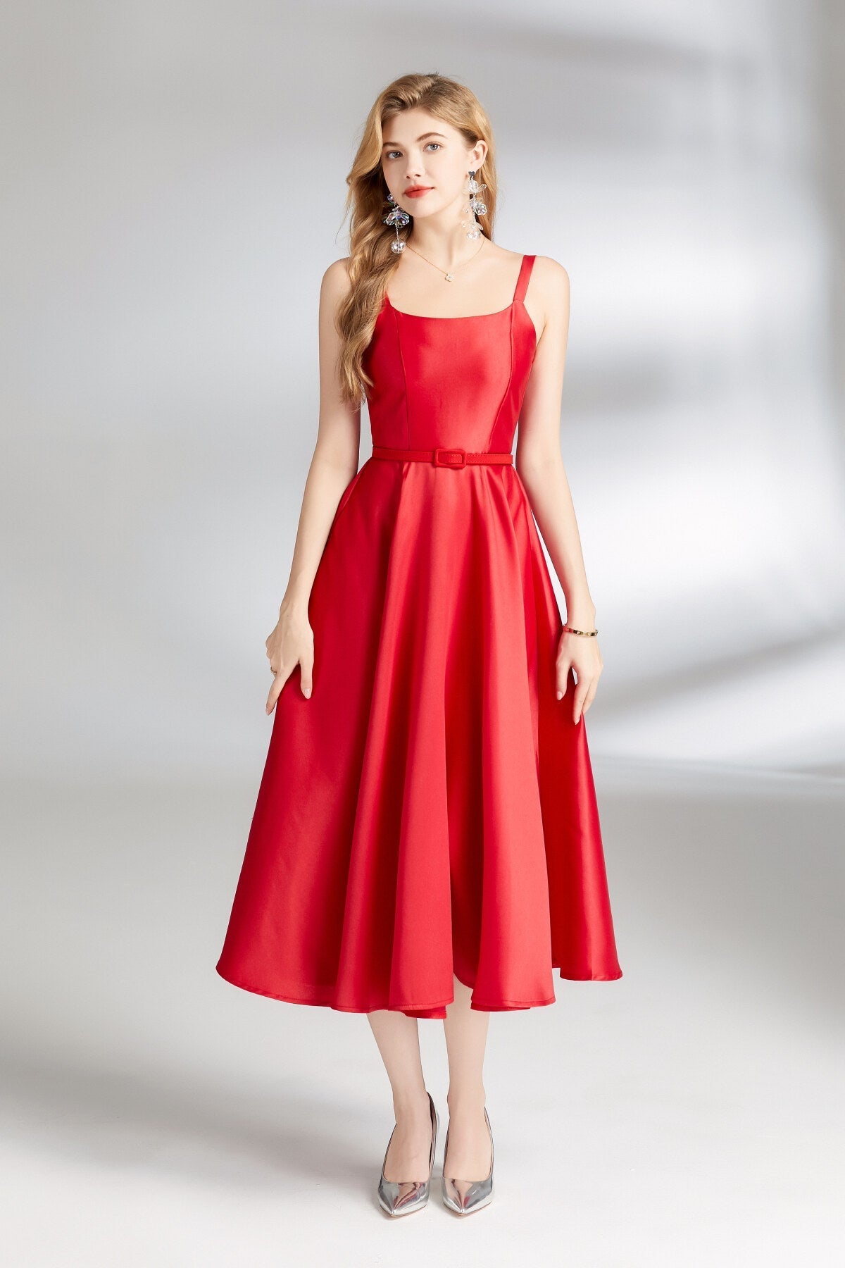 Audrey Hepburn Spaghetti Strap Flare Dress-4