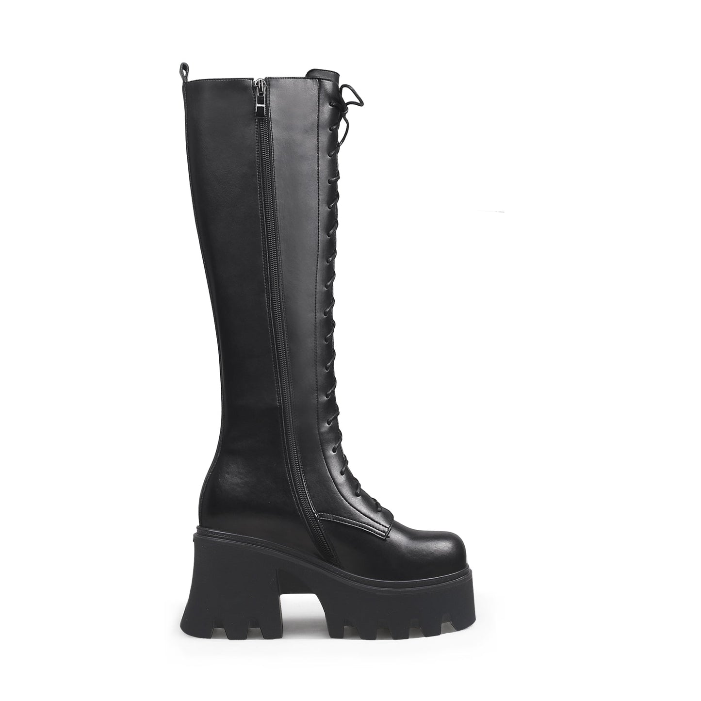 Black Lace-Up Knee-High Boots-2