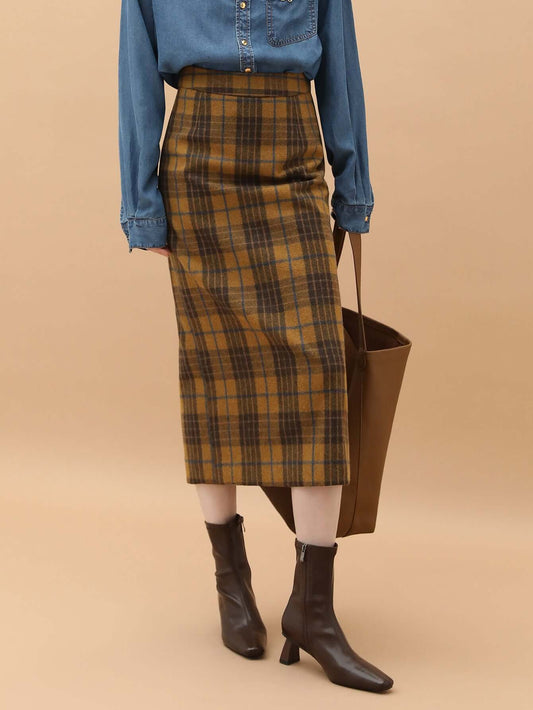 British-Style Brown Plaid Midi Skirt-0