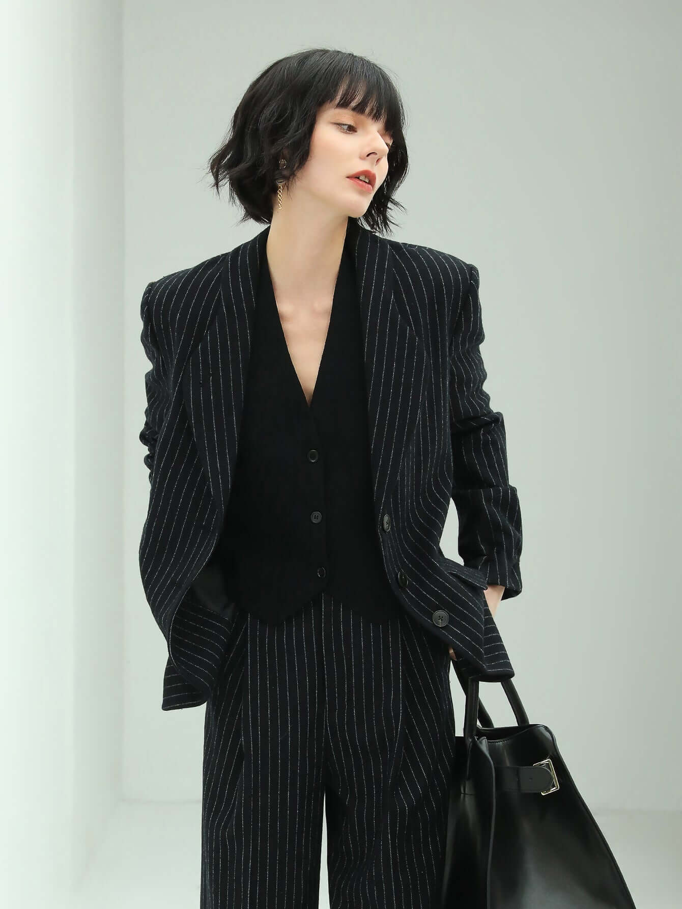 Classic Black Pinstripe Tailored Blazer-0