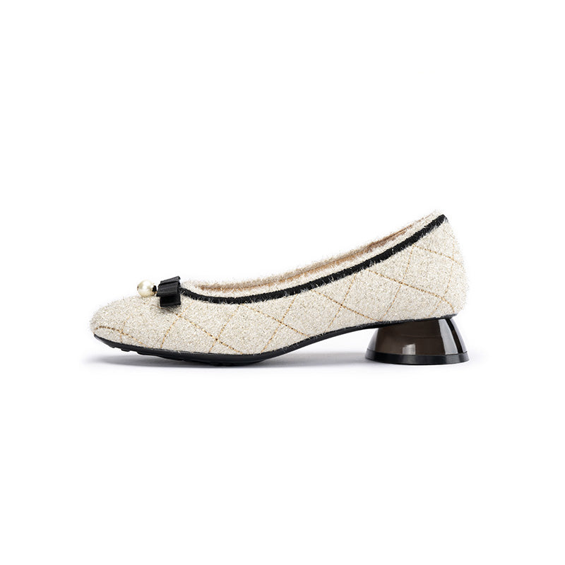 Classic Bow Tweed Quilted Block Heels-5