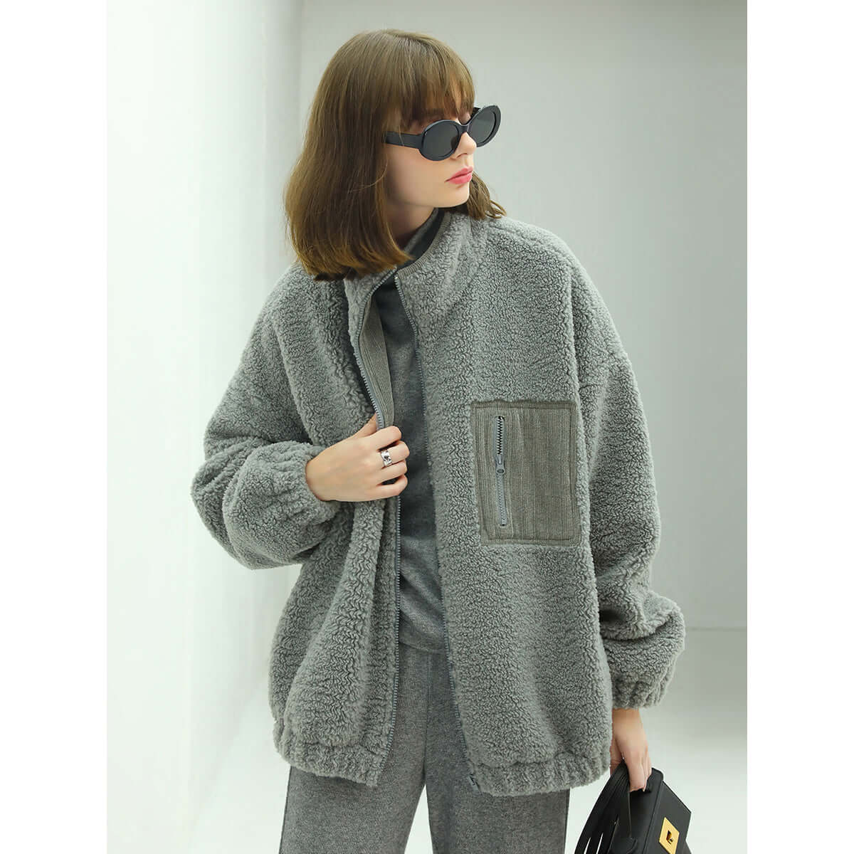 Cozy Zip Up Grey Plush Jacket-0