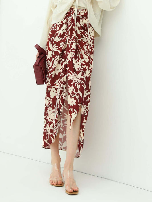 Floral Print High-Waist Asymmetrical Midi Skirt-0