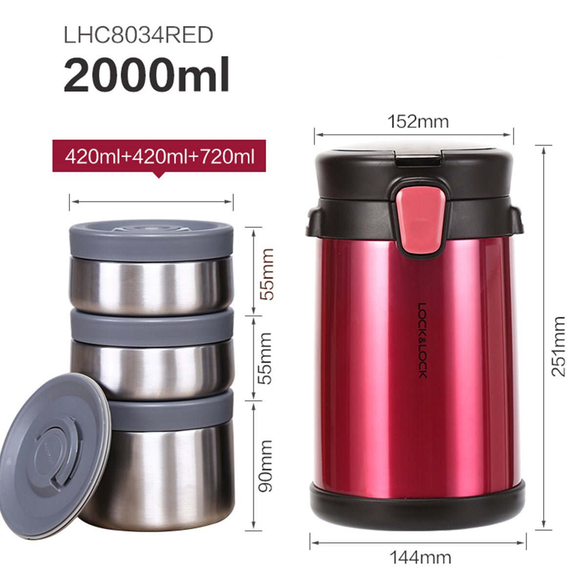 Food Master 3 Layer 2L Red Insulated Lunch Container - Your Ultimate Food Companion-2