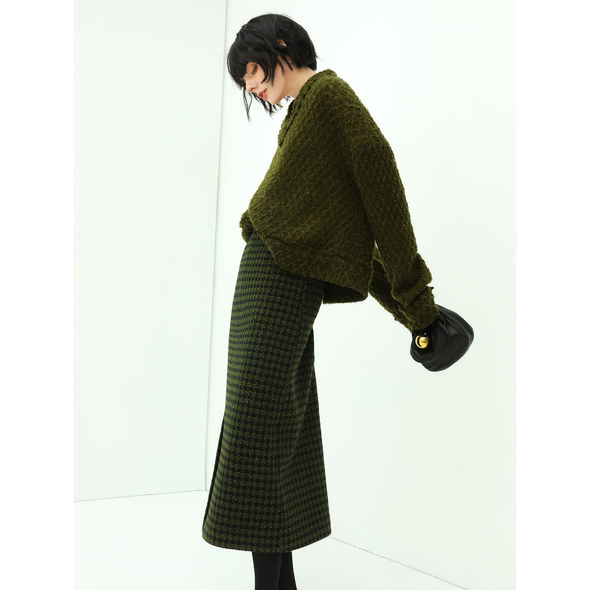 Holiday Checked Green Midi Skirt-2