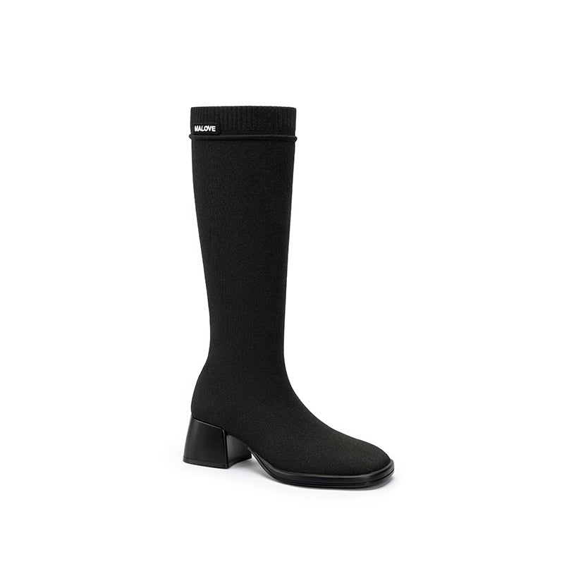 Mademoiselle Round Toe Knee High Sock Boots-3