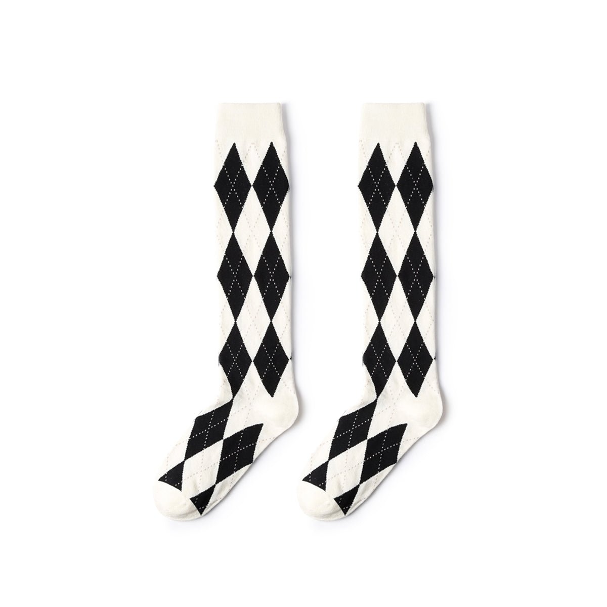 Modern Classy Diamond Grid All-season Women Knee High Socks-0