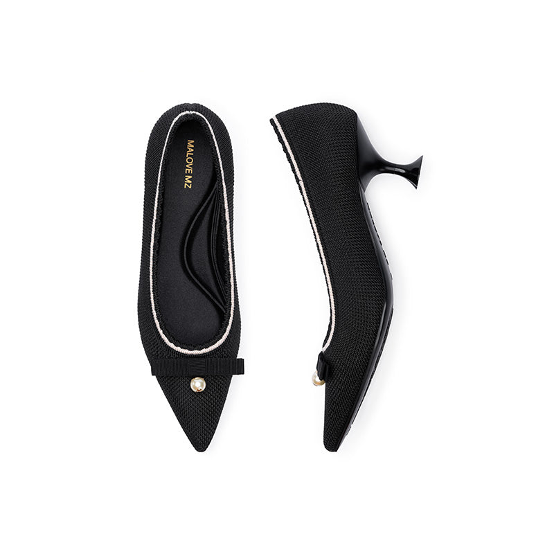 Pointed Toe Pearl Fabric Kitten Heels-3