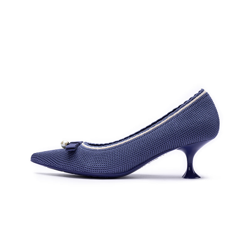 Pointed Toe Pearl Fabric Kitten Heels-5