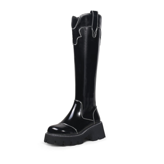 Retro Black Knee-High Boots-1