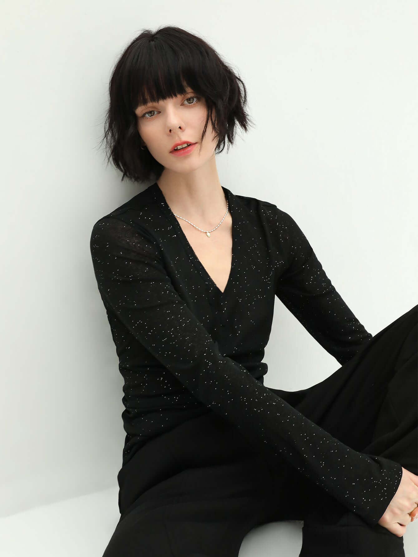 Reversible Black Starry Sequin Knit Sweater-1