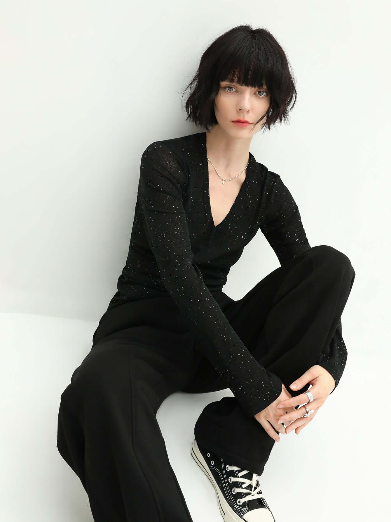 Reversible Black Starry Sequin Knit Sweater-2