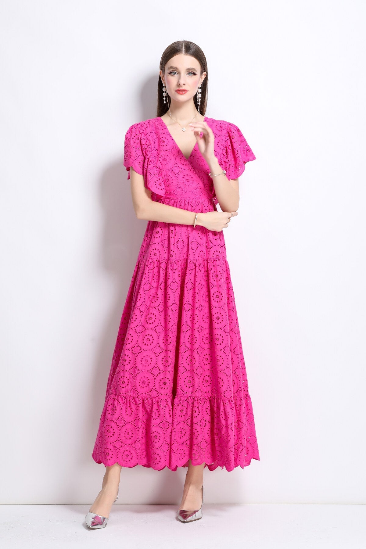 Samantha Lace Cut Out Ruffle Sleeve Maxi Dress-2