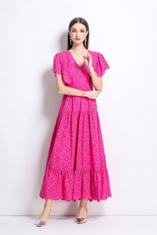 Samantha Lace Cut Out Ruffle Sleeve Maxi Dress-2