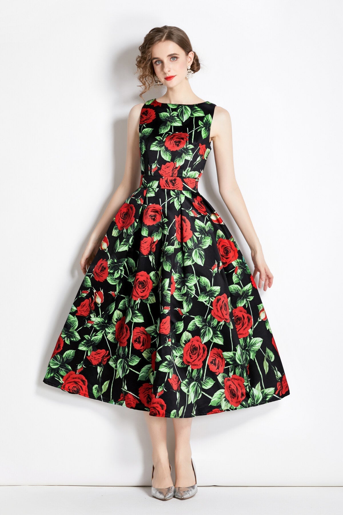 Sleeveless High Waist Structured A Line Dress-4