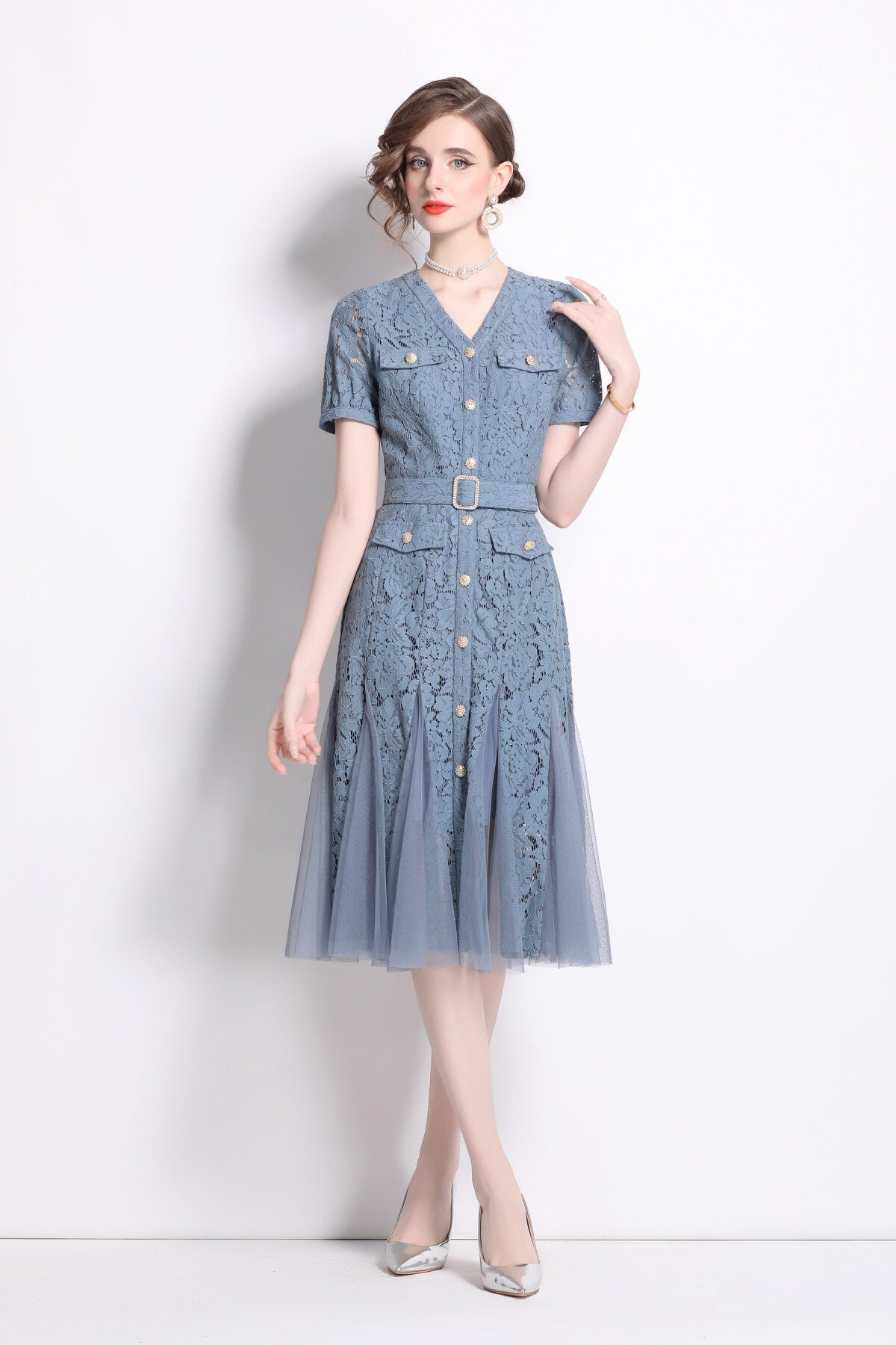 Slim Fit Long Sleeve Buckle Waist Mermaid Dress-0