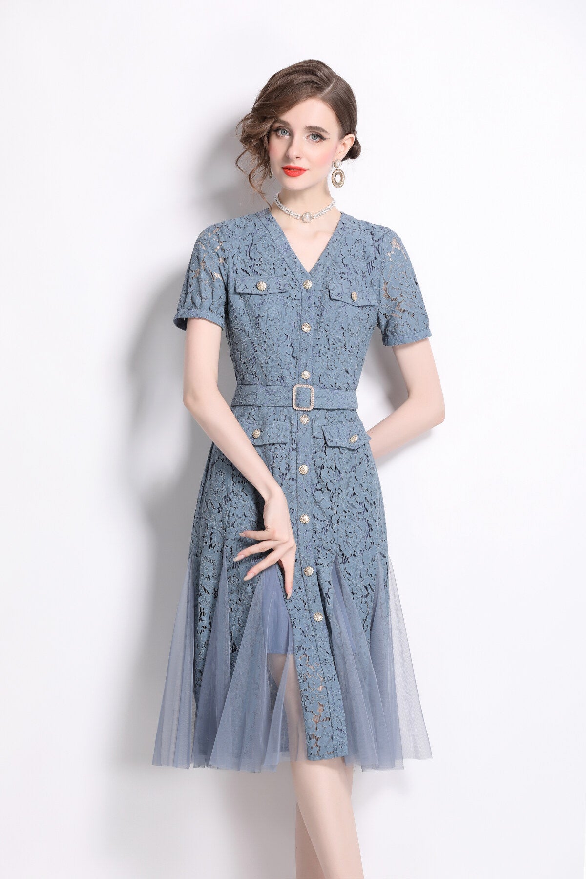 Slim Fit Long Sleeve Buckle Waist Mermaid Dress-1