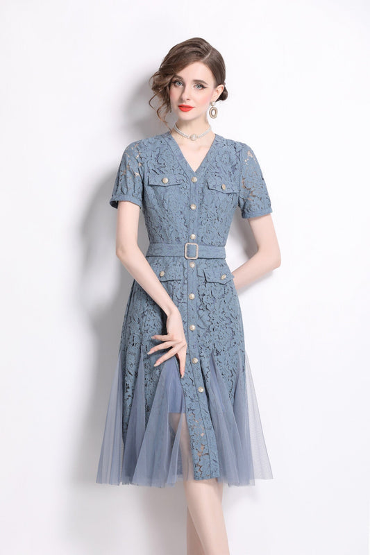 Slim Fit Long Sleeve Buckle Waist Mermaid Dress-1