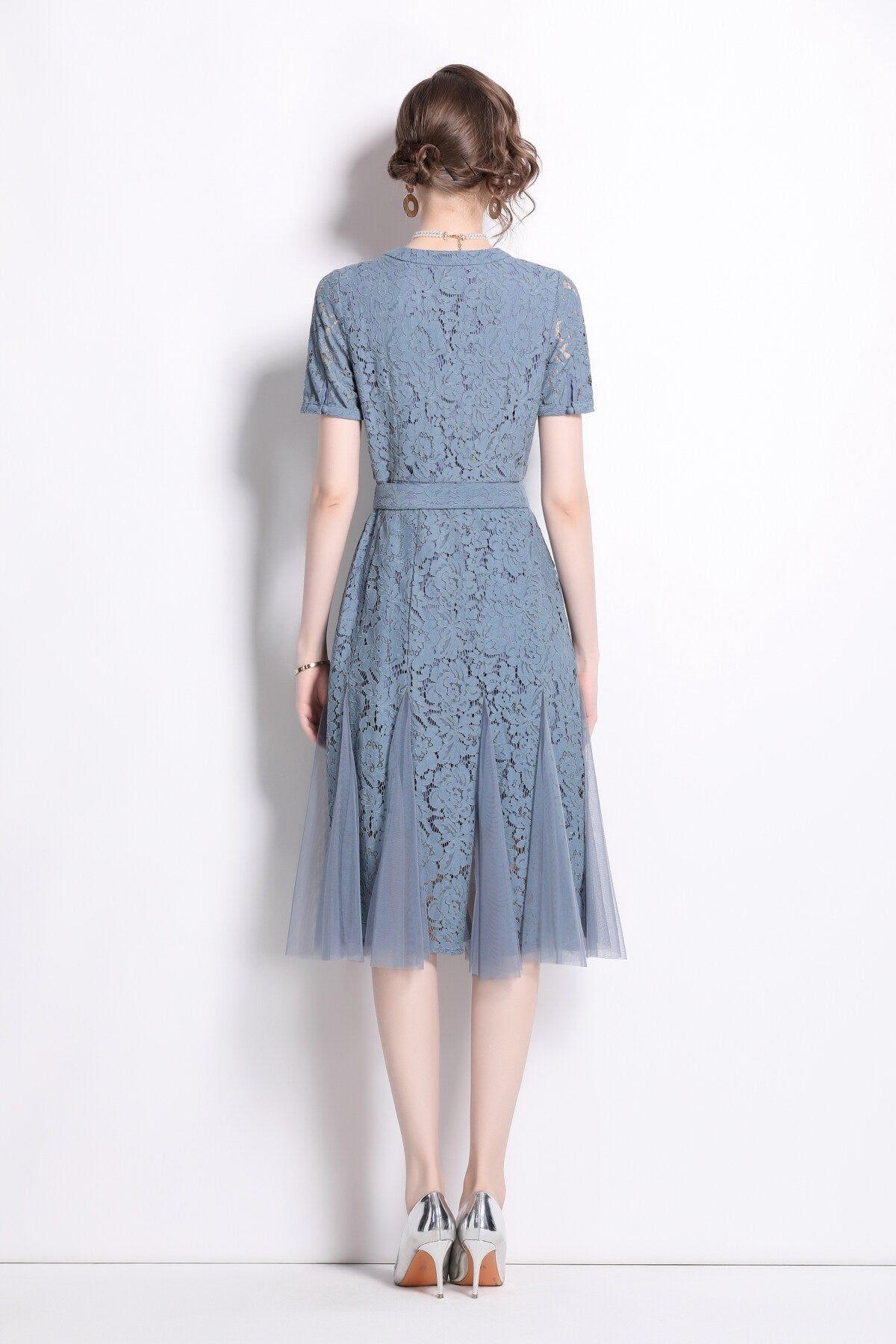 Slim Fit Long Sleeve Buckle Waist Mermaid Dress-3