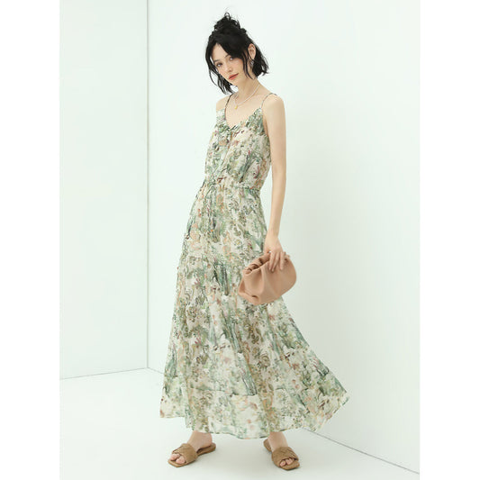 Strappy Floral Green Chiffon Maxi Dress-1