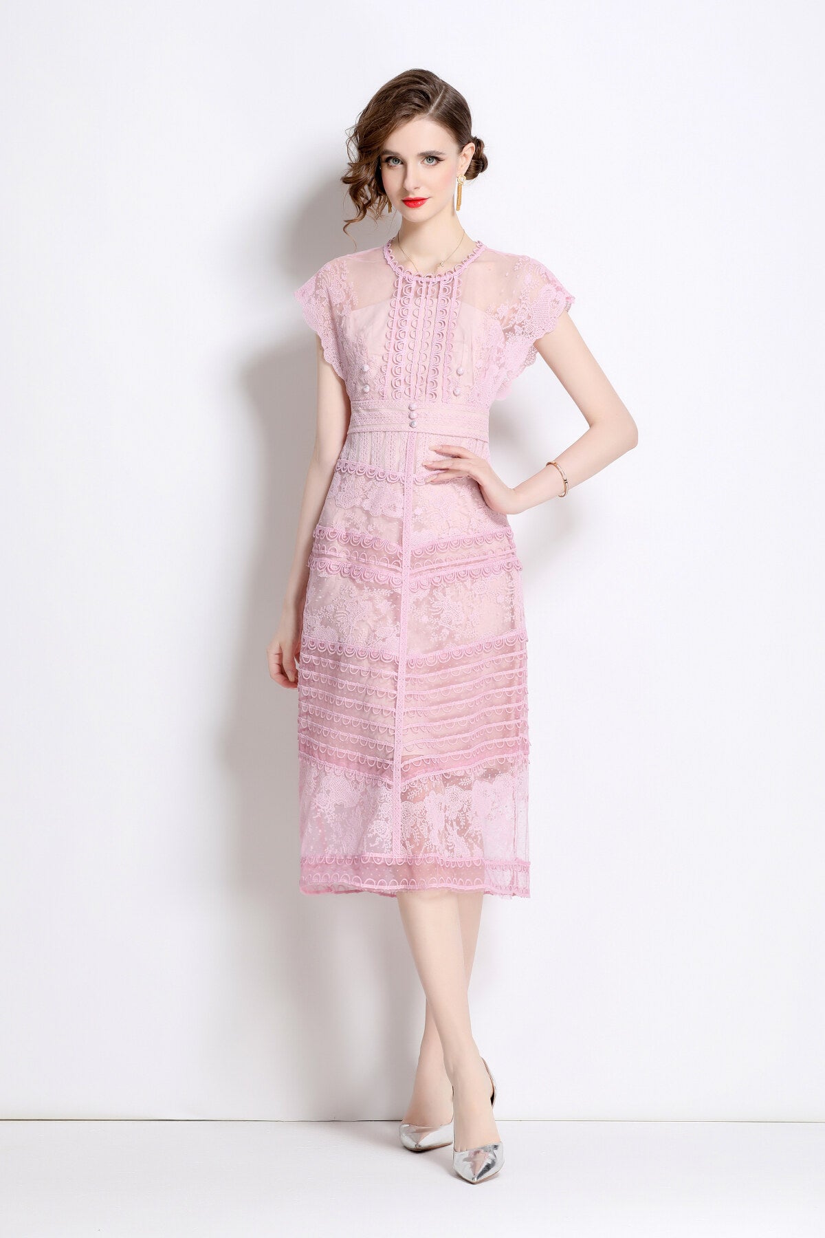 Sweet Floral Embroidered Tea Dress-0