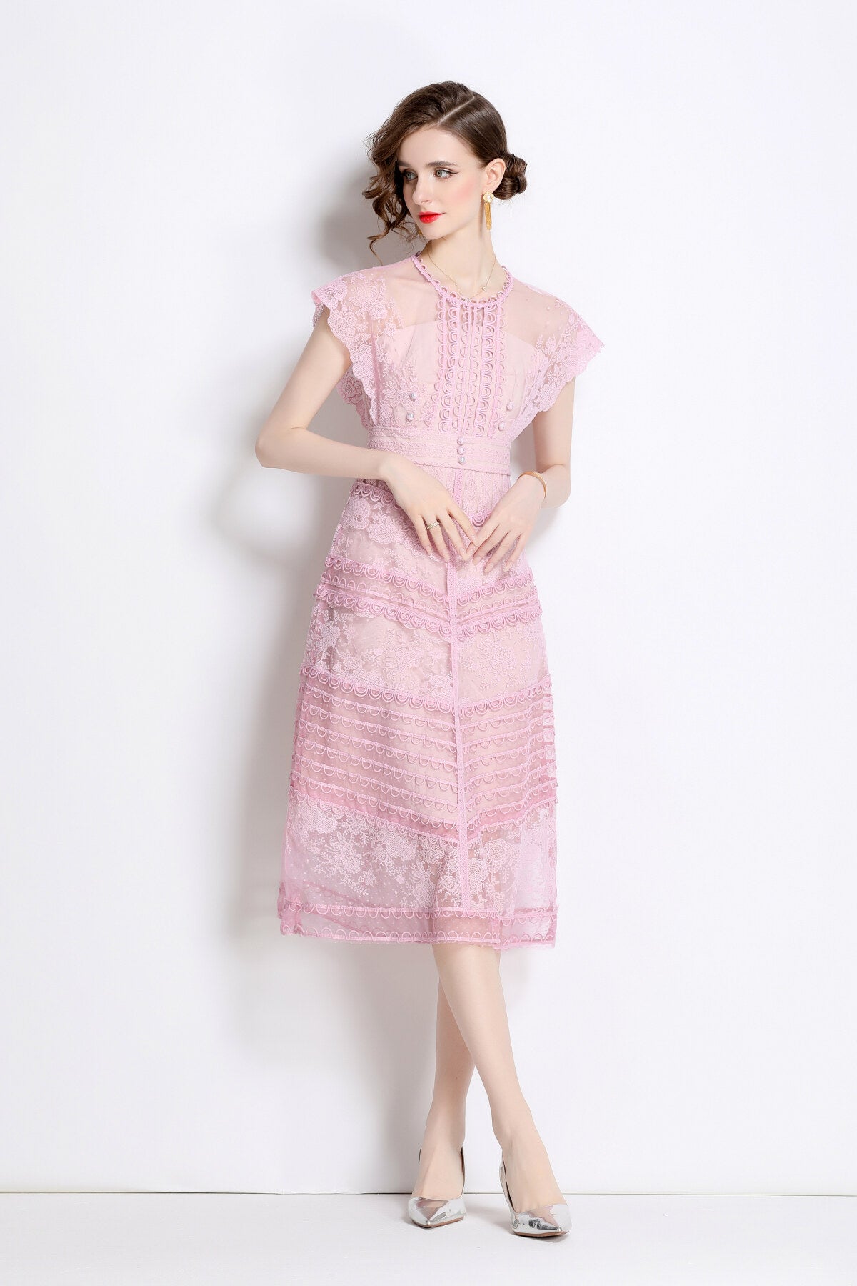 Sweet Floral Embroidered Tea Dress-1