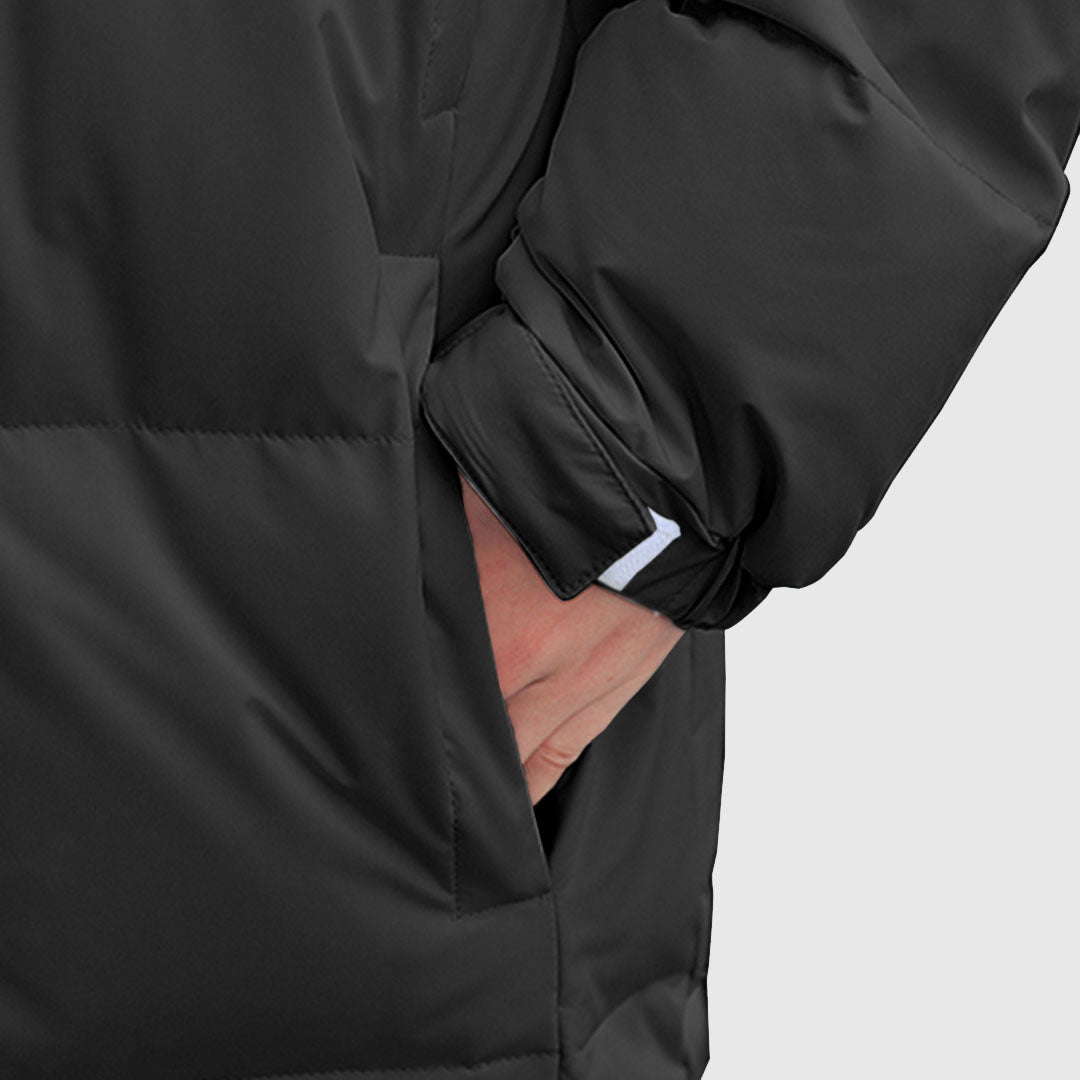 Black Large Winter Hooded Overcoat Long Jacket Stylish Lightweight Quilted Warm Puffer Coat