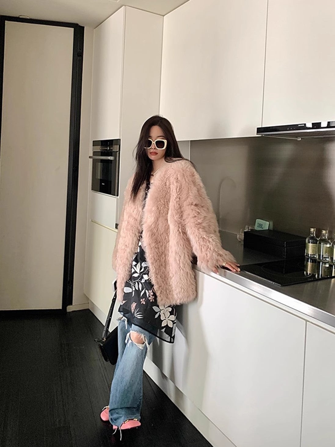 Peach Sheepskin Coat for Winter