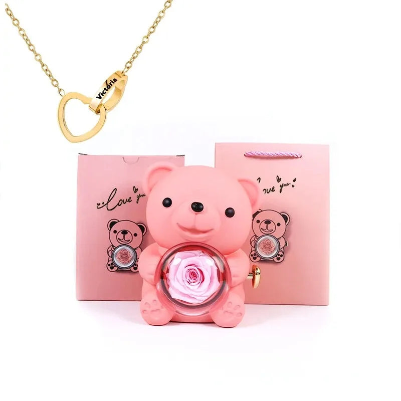 Ewige Rose Teddybär mit Halskette