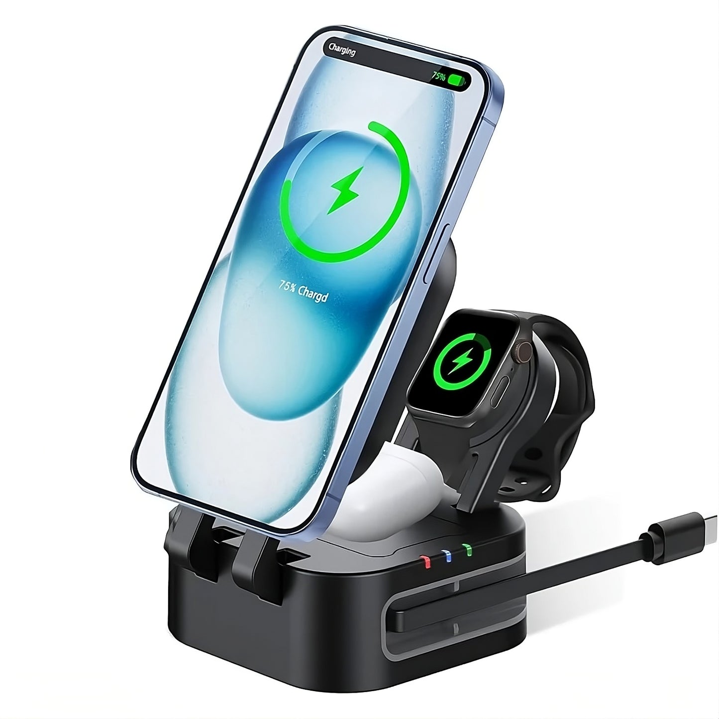 Magnetic 3 in 1 Wireless Charger Station With Extension Cords