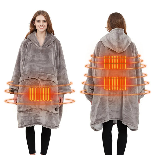 Women Winter Thick Warm Hooded Outerwear Solid Elegant Soft Double Fleece Jacket Unisex Pocket Pullover Long Hoodies Home Wear
