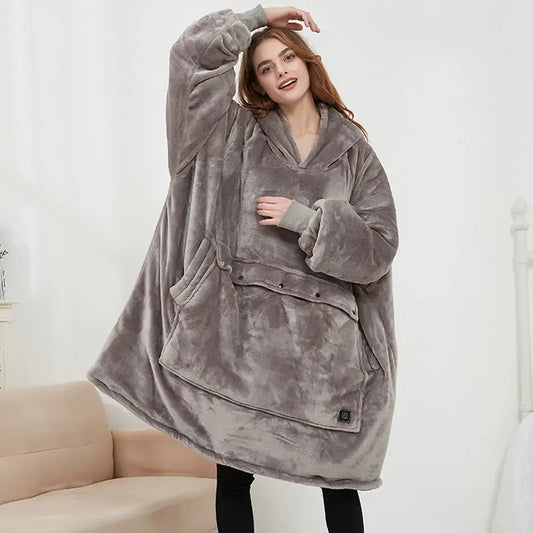 Women Winter Thick Warm Hooded Outerwear Solid Elegant Soft Double Fleece Jacket Unisex Pocket Pullover Long Hoodies Home Wear