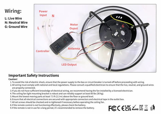 55W Takfläkt med LED-Belysning – Modern Design för Hem och Sovrum