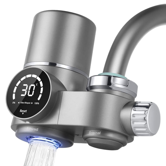 Water Filter for Sink Faucet, NSF Certified Faucet Mount Water Filtration System with UV Light and Real-Time Filter Life Indicator, Reduces Lead Chlorine, Heavy Metals (Incl. 1 Filter, 13 adaptors)