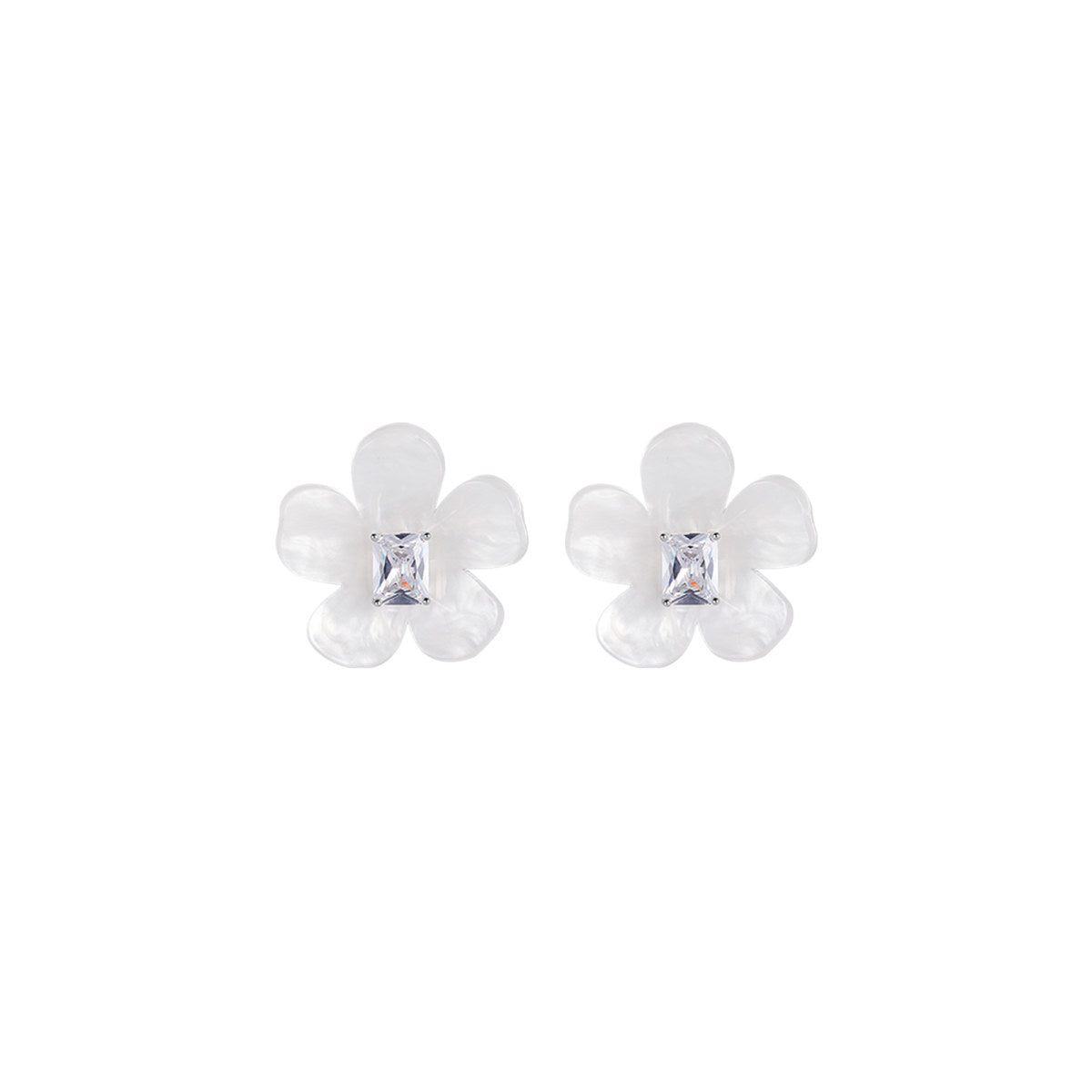 Frozen Plumeria Stud Silver Earrings-0