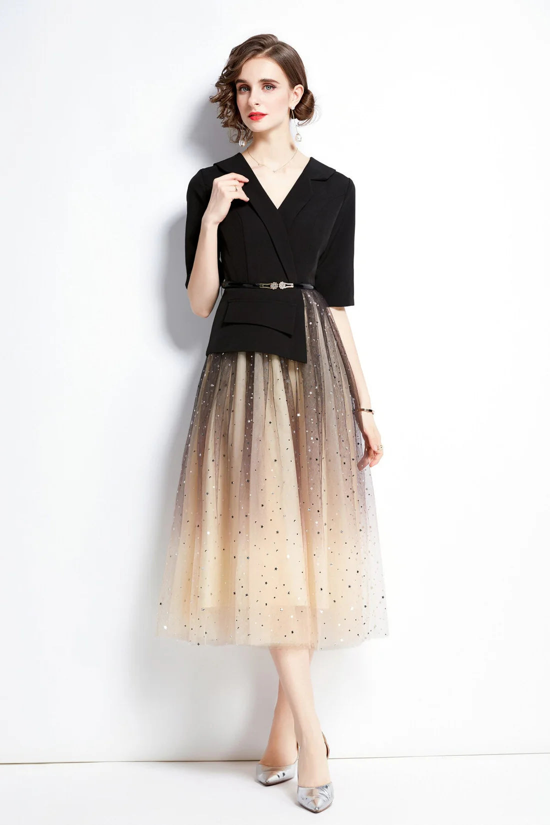 Gradient Champagne Formal Evening Dress