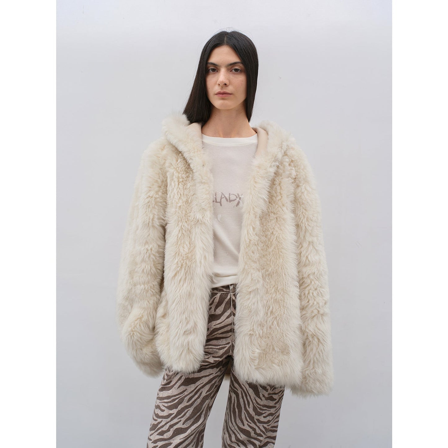 "Winter Snow" lazy silhouette hooded Tuscan curly sheepskin fur coat winter