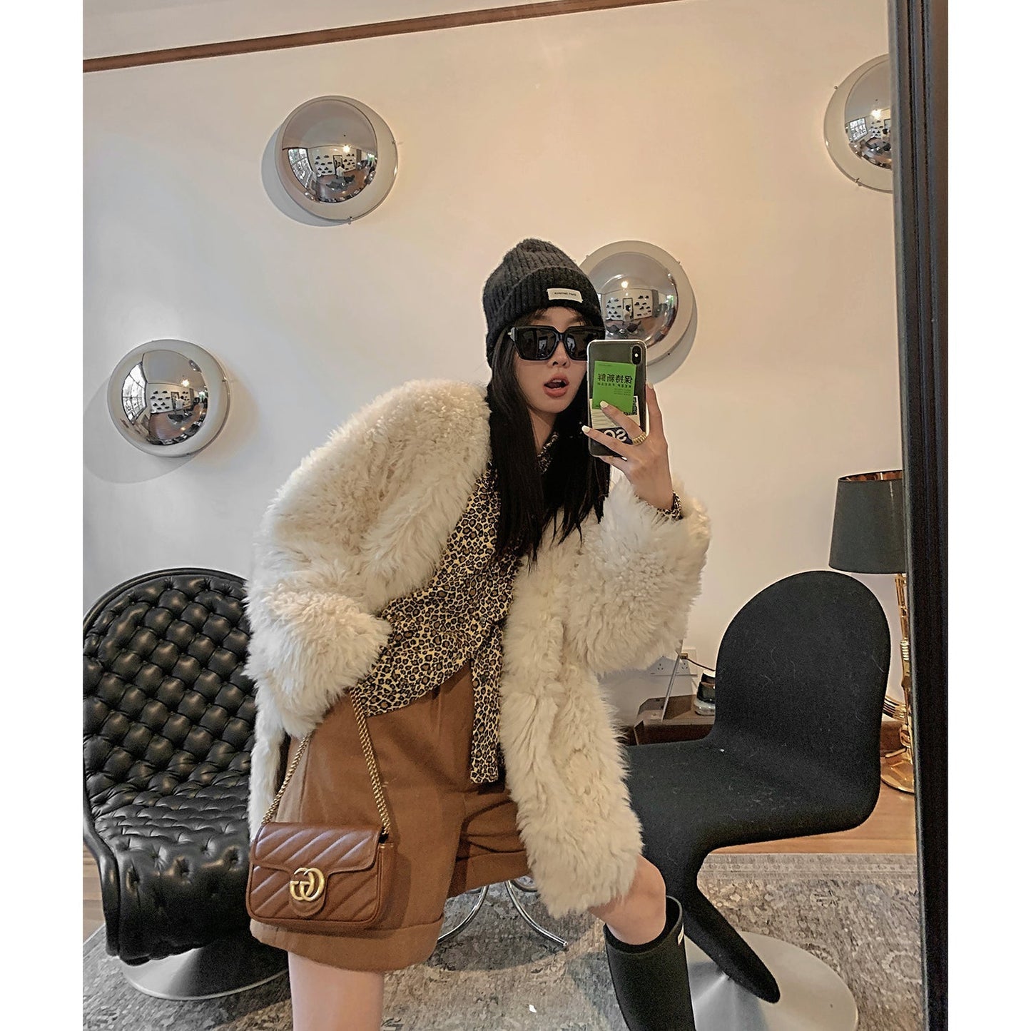 Peach Sheepskin Coat for Winter