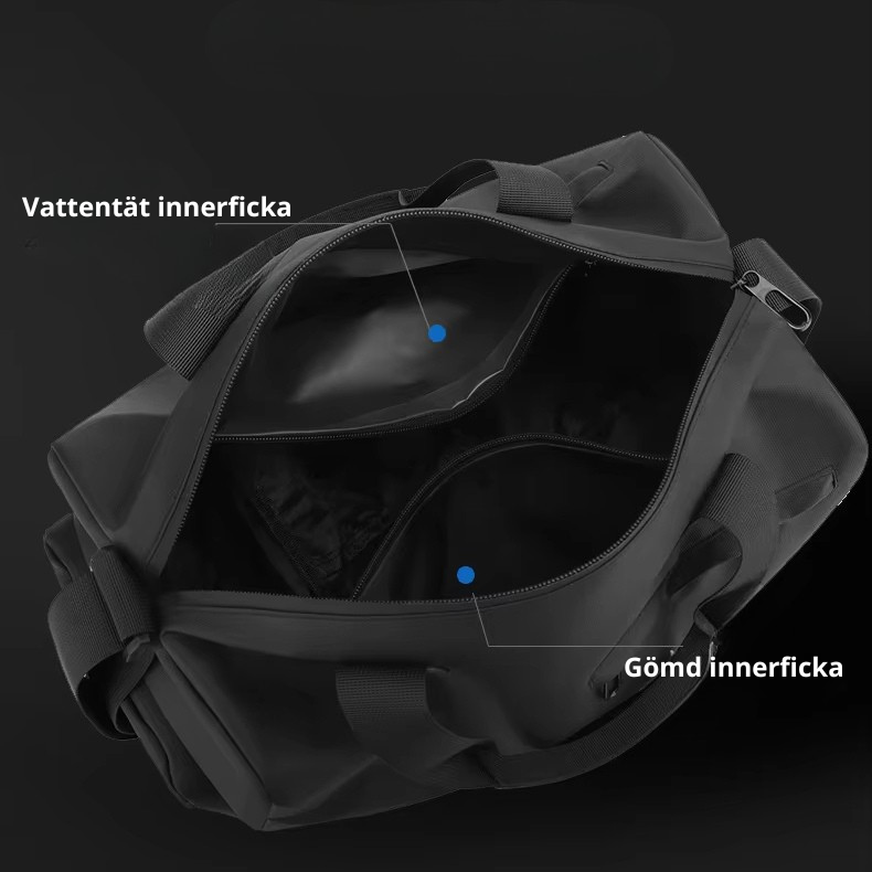 Gymväska med separat skofack, vattentät innerficka